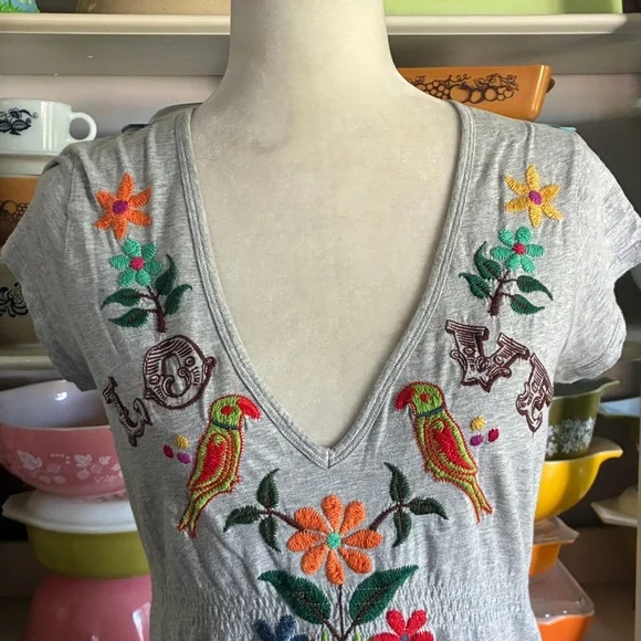 Johnny Was JWLA Love, Floral, and Birds Gray Tunic Dress - Size Medium - Picture 3 of 15